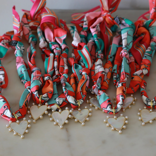 Scarlett Scarf Necklace — Horse Print and White Heart