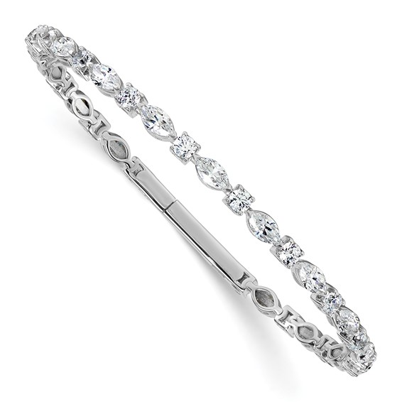 14K white gold 5.03 ctw multi-shape lab-grown diamond flexible bangle — angled view
