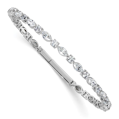 14K white gold 5.03 ctw multi-shape lab-grown diamond flexible bangle — angled view