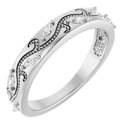Marquise diamond anniversary band, 2.5 X 1.25 mm stone design, product rendering