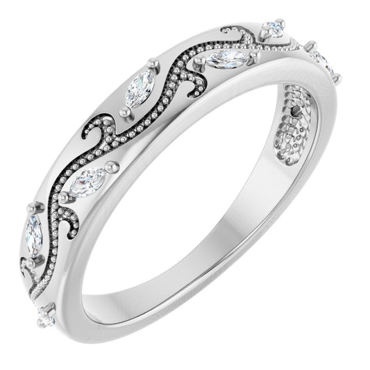 Marquise diamond anniversary band, 2.5 X 1.25 mm stone design, product rendering