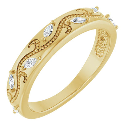 Marquise diamond anniversary band, 2.5 X 1.25 mm stone design, product rendering