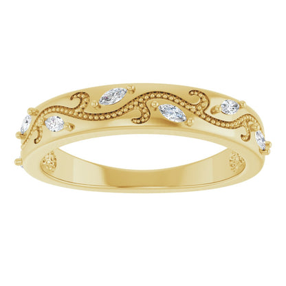 Marquise diamond anniversary band, 2.5 X 1.25 mm stone design, product rendering
