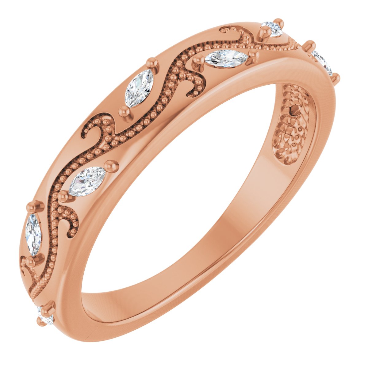 Marquise diamond anniversary band, 2.5 X 1.25 mm stone design, product rendering
