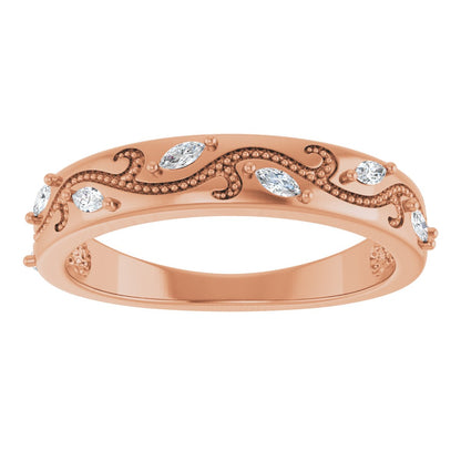 Marquise diamond anniversary band, 2.5 X 1.25 mm stone design, product rendering