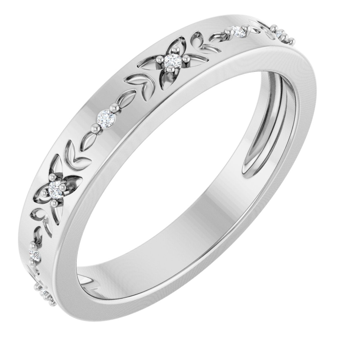 Round diamond anniversary band, 1 mm stone design, product rendering