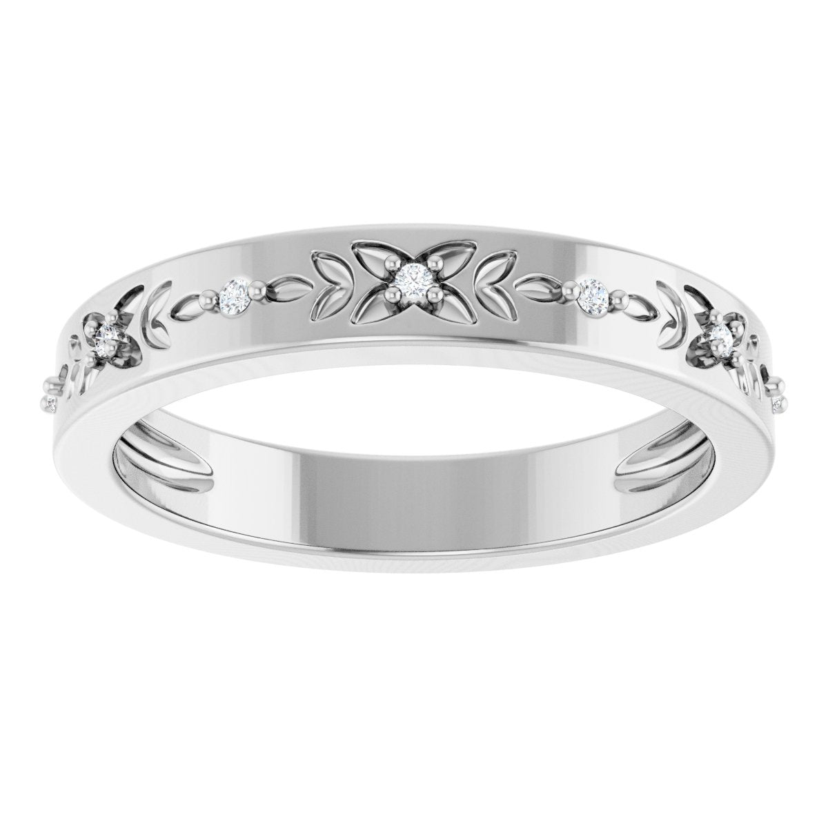 Round diamond anniversary band, 1 mm stone design, product rendering