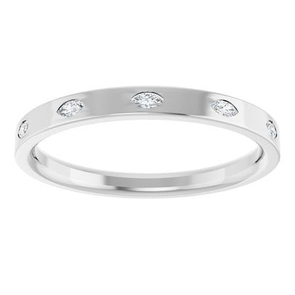 Marquise diamond anniversary band, 2.5 X 1.25 mm stone design, product rendering