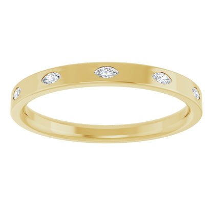 Marquise diamond anniversary band, 2.5 X 1.25 mm stone design, product rendering