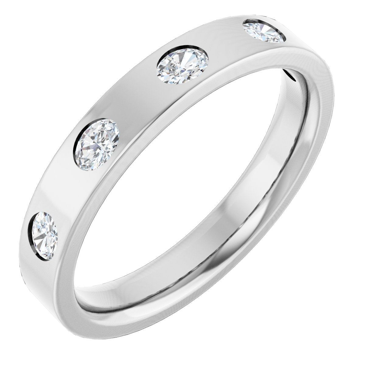 Oval diamond anniversary band, 3 X 2.3 mm stone design, product rendering