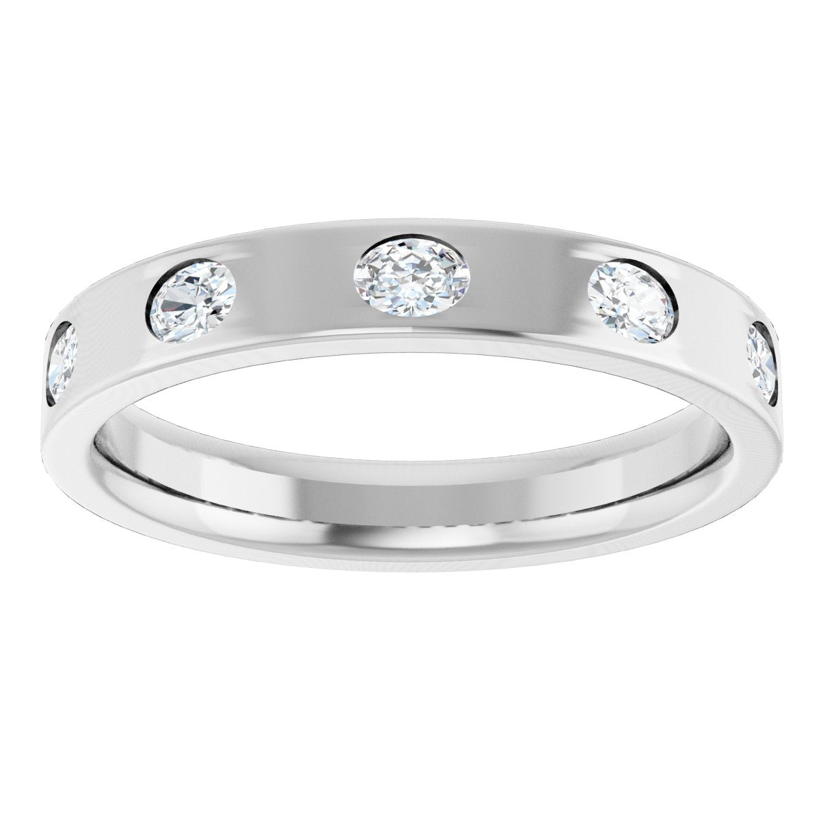 Oval diamond anniversary band, 3 X 2.3 mm stone design, product rendering