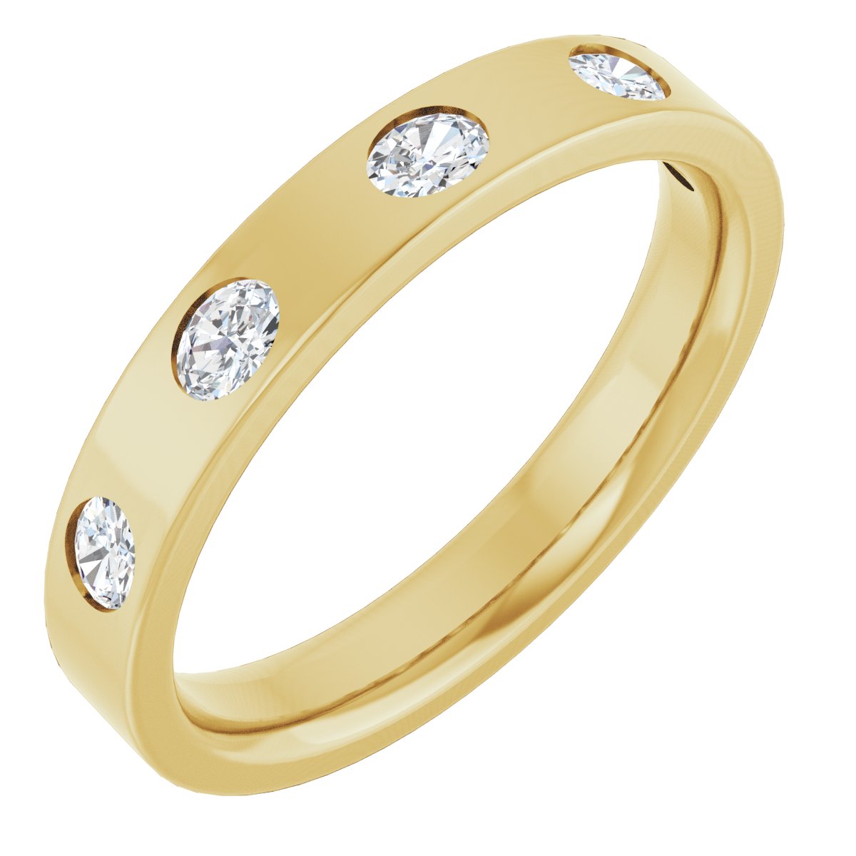 Oval diamond anniversary band, 3 X 2.3 mm stone design, product rendering