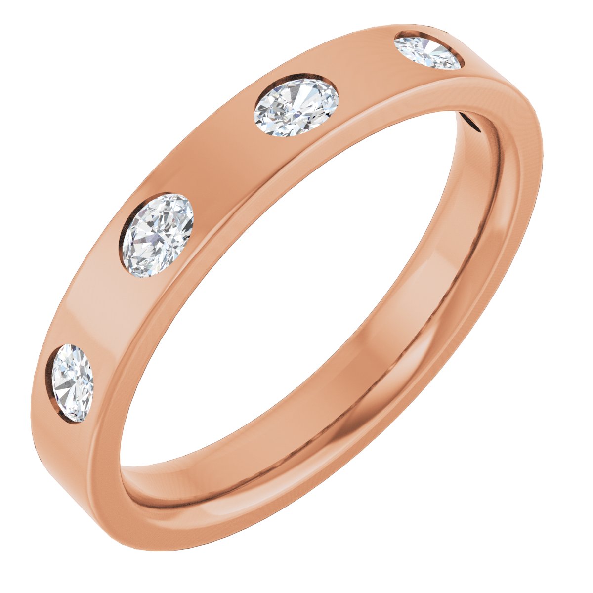 Oval diamond anniversary band, 3 X 2.3 mm stone design, product rendering