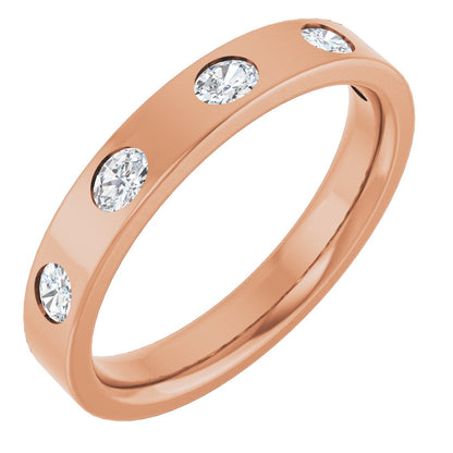 Oval diamond anniversary band, 3 X 2.3 mm stone design, product rendering
