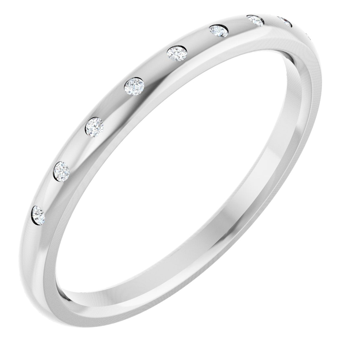 Round diamond anniversary band, 1 mm stone design, product rendering