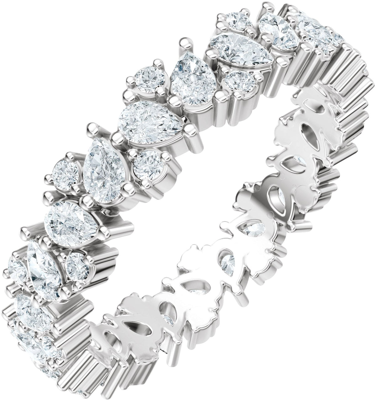 Pear diamond eternity band, 2.9 X 1.9 mm stone design, product rendering