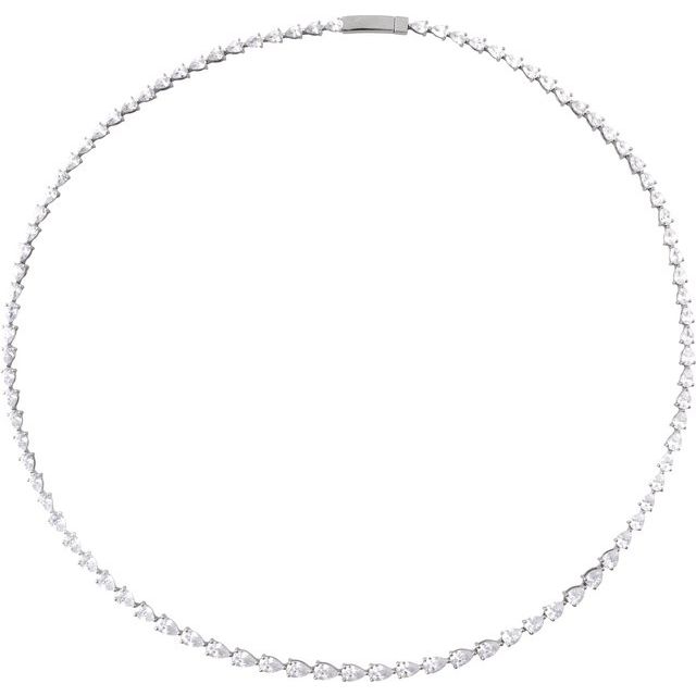 14K white gold pear-shaped lab-grown diamond tennis necklace, 10 ctw